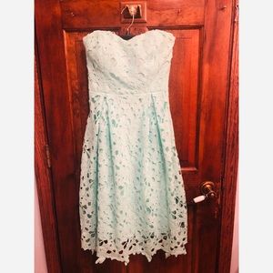 Alya S strapless lace dress, Francesca’s. AQUA
